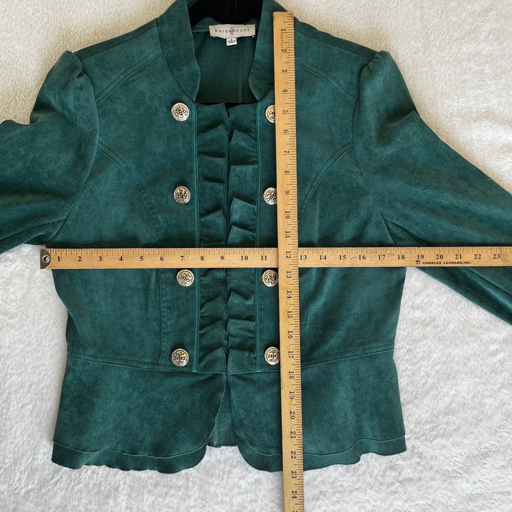 NWT Kate Rosy Women’s Ruffle Military Jacket Blazer Green Size Medium - Picture 10 of 14